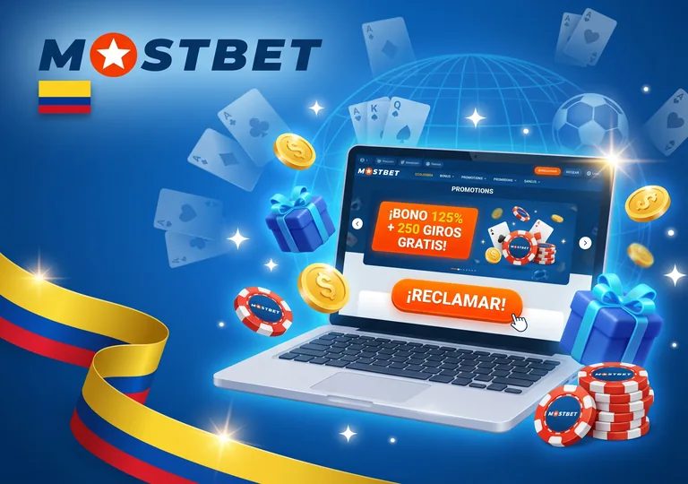 Mostbet Colombia: bono de bienvenida del 125% y 250 giros gratis para nuevos usuarios.