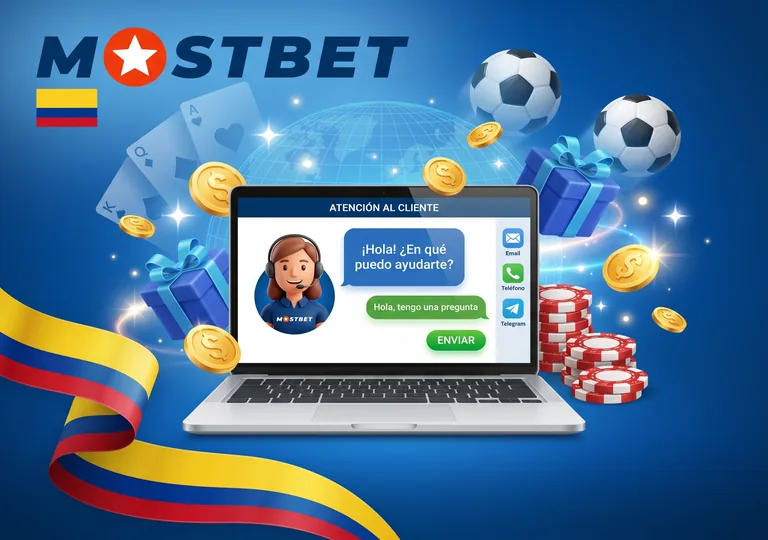 Departamento de soporte Mostbet 24/7 con chat, Telegram y correo.